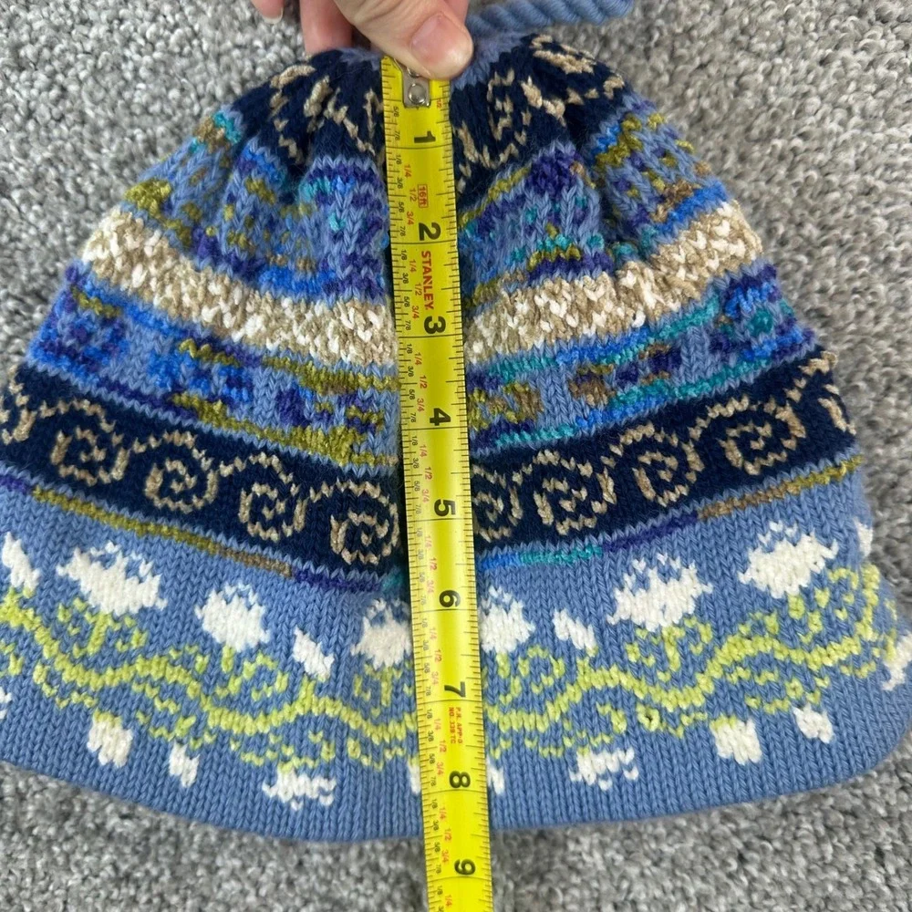 Turtle Fur Adult Blue Fair Isle Knit Beanie Fleece Lined Wool Blend Tassel Hat